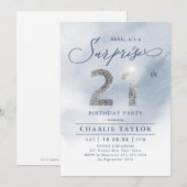 Moderne zilveren glitter-volwassenenverrassing 21s kaart (Voorkant / Achterkant)