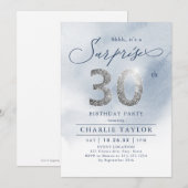 Moderne zilveren glitter-volwassenenverrassing 30e kaart (Voorkant / Achterkant)