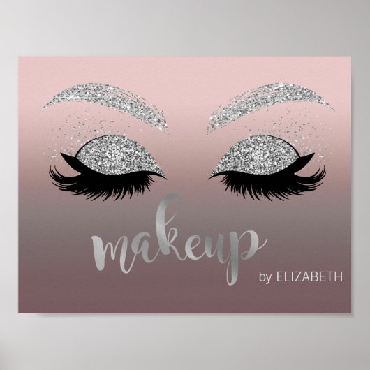 Moderne Zilveren Glitter Wimpers, Visagist Poster (Voorkant)