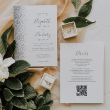 Moderne Zilveren Glitter Witte QR Code Trouw