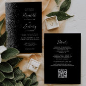 Moderne Zilveren Glitter Zwart QR Code Huwelijk Kaart