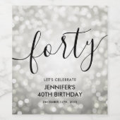 Moderne Zilveren Glitterlichten 40ste Verjaardag Wijn Etiket (Enkel label)