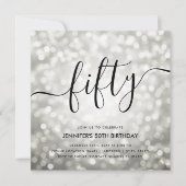 Moderne Zilveren Glitterlichten 50ste Verjaardag Kaart (Voorkant)