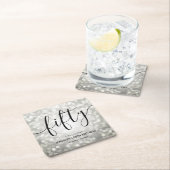 Moderne Zilveren Glitterlichten 50ste Verjaardag Kartonnen Onderzetters (Insitu)