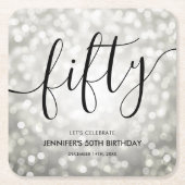 Moderne Zilveren Glitterlichten 50ste Verjaardag Kartonnen Onderzetters (Voorkant)