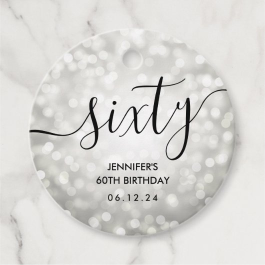 Moderne Zilveren Glitterlichten 60ste Verjaardag Bedankjes Labels (Voorkant)
