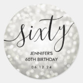 Moderne Zilveren Glitterlichten 60ste Verjaardag Ronde Sticker (Voorkant)
