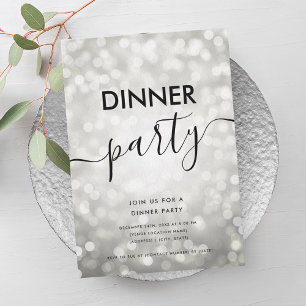 Moderne zilveren glitterlichten Diner Party Kaart