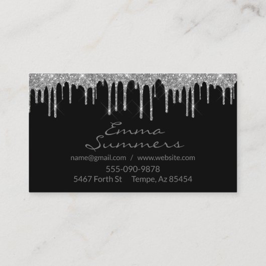 Moderne zilveren glitterschaar-doorloopwijzigingen visitekaartje (Achterkant)