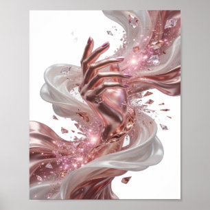 Moderne Zilveren GLOEIENDE HAND MET DIAMANTEN EN Z Poster
