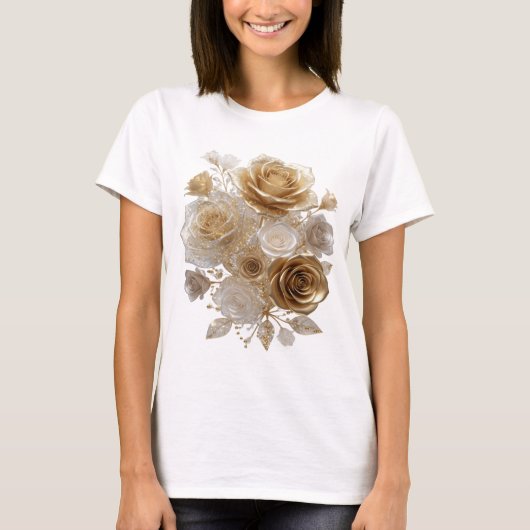 Moderne Zilveren GOUDEN ROZEN Shirt Ontwerp (Voorkant)