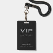 Moderne Zilveren Grijs VIP All Access Pass Eveneme Badge (Voorzijde met lanyard)