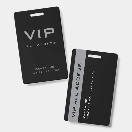 Moderne Zilveren Grijs VIP All Access Pass Eveneme Badge (Voor- en achterkant)