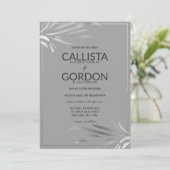 Moderne Zilveren Grijze Bladeren Glitter Rand Brui Kaart (Staand voorkant)