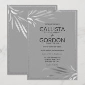 Moderne Zilveren Grijze Bladeren Glitter Rand Brui Kaart (Voorkant / Achterkant)