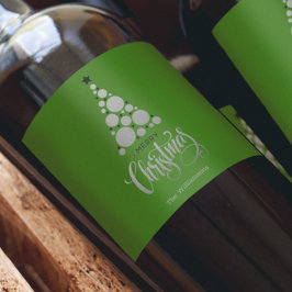 Moderne zilveren kerstboom op groen wijn etiket