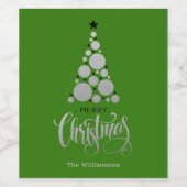 Moderne zilveren kerstboom op groen wijn etiket (Enkel label)