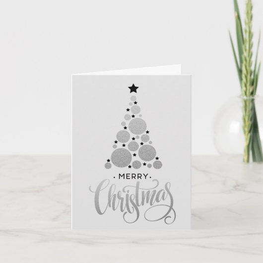 Moderne Zilveren Kerstboom Vakantie Feestdagen Kaart (Voorkant)