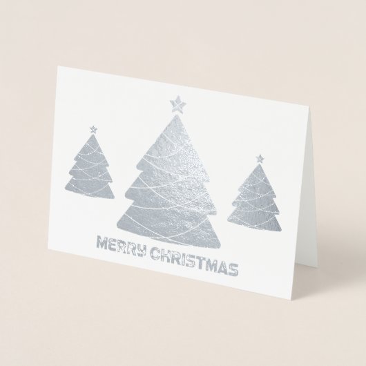 Moderne Zilveren Kerstboom Vakantie Fotokaart Folie Kaarten (Voorkant)