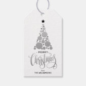 Moderne, zilveren kerstboomvakantie met cadeautjes cadeaulabel (Voorkant)