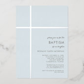 Moderne Zilveren Kruis Doop Uitnodiging (Voorkant)