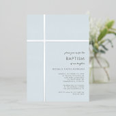 Moderne Zilveren Kruis Doop Uitnodiging (Staand Voorkant)