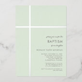 Moderne Zilveren Kruis Doop Uitnodiging (Voorkant)