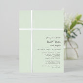 Moderne Zilveren Kruis Doop Uitnodiging (Staand Voorkant)