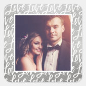 Moderne Zilveren Liefde in Script Trouwfoto Vierkante Sticker (Voorkant)