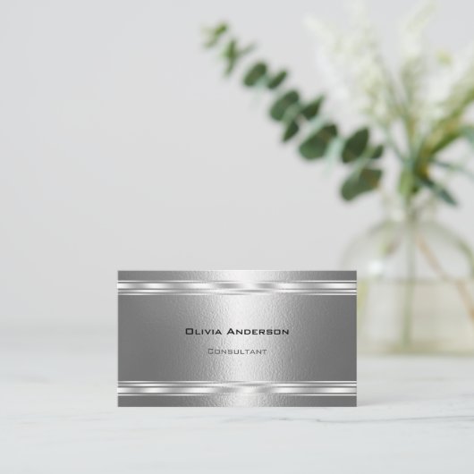 Moderne zilveren lijnen en textuur visitekaartje (Staand voorkant)