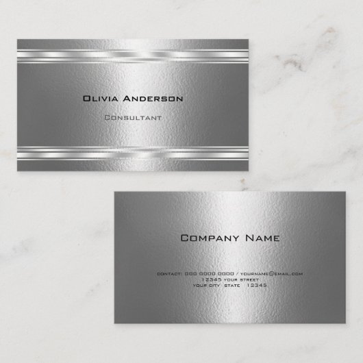 Moderne zilveren lijnen en textuur visitekaartje (Voorkant / Achterkant)