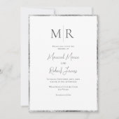 Moderne zilveren Lijst Monogram Elegante bruiloft Kaart (Voorkant)