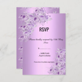 Moderne Zilveren Lila Paarse bloemige ELEGANT RSVP Kaart