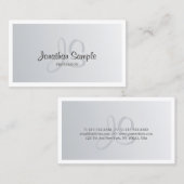 Moderne zilveren look chique monogram effen trendy visitekaartje (Voorkant / Achterkant)