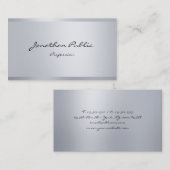 Moderne zilveren look elegante handgeschreven scri visitekaartje (Voorkant / Achterkant)