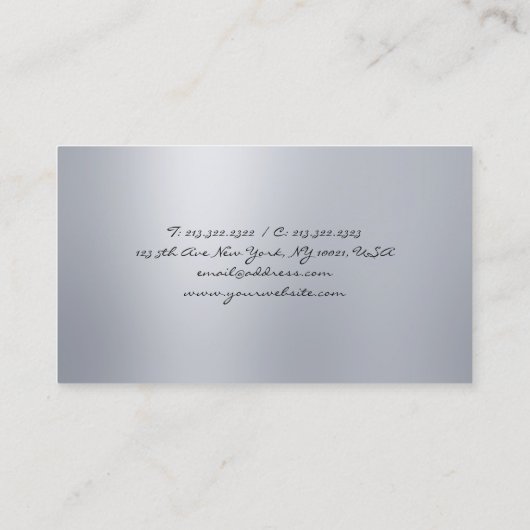 Moderne zilveren look elegante handgeschreven scri visitekaartje (Achterkant)