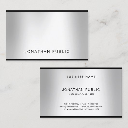 Moderne, zilveren look Professional Elegant Charmi Visitekaartje (Voorkant / Achterkant)