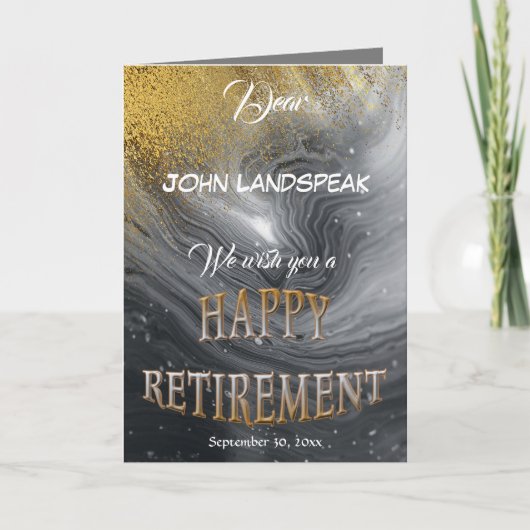 Moderne, zilveren marmer Gold Glitter Happy Retire Kaart (Voorkant)
