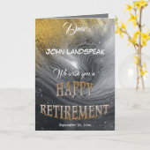 Moderne, zilveren marmer Gold Glitter Happy Retire Kaart (Gele Bloem)
