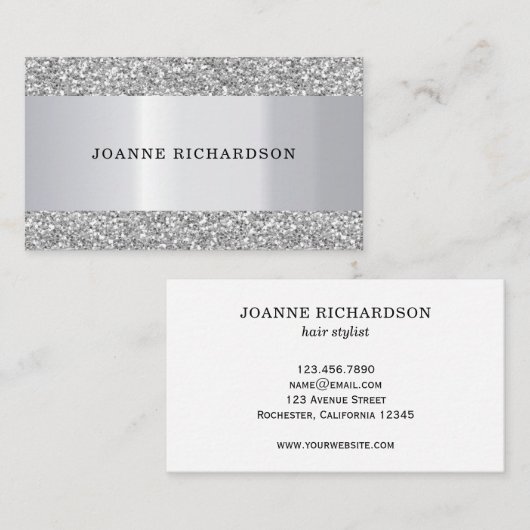 Moderne Zilveren metaal witte elegante beroeps Visitekaartje (Voorkant / Achterkant)