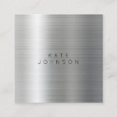 Moderne zilveren metalen minimalistische eenvoudig vierkante visitekaartje (Voorkant)