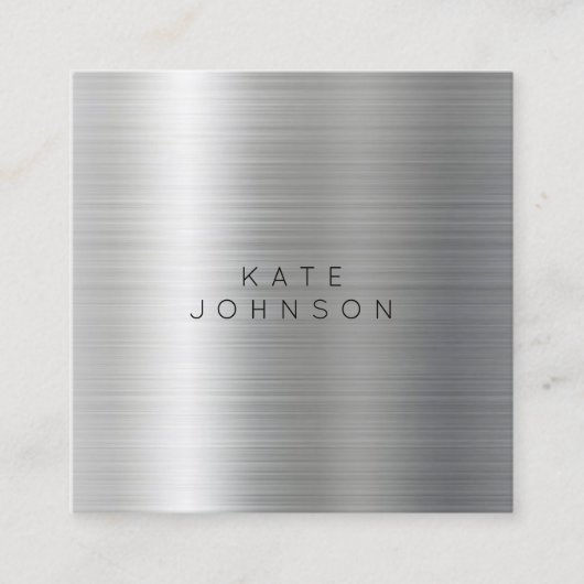 Moderne zilveren metalen minimalistische eenvoudig vierkante visitekaartje (Voorkant)