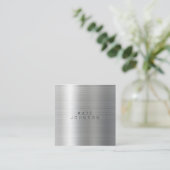 Moderne zilveren metalen minimalistische eenvoudig vierkante visitekaartje (Staand voorkant)