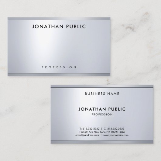 Moderne zilveren metallic eenvoudige elegante Sjab Visitekaartje (Voorkant / Achterkant)