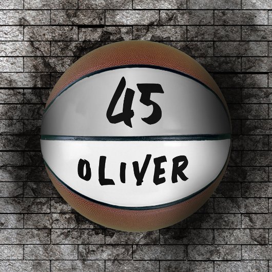 Moderne Zilveren Metallic Speler Naam Nummer  Basketbal