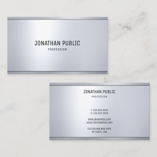 Moderne, zilveren metallische vormgeving Eenvoudig Visitekaartje (Voorkant / Achterkant)