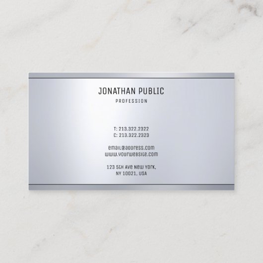 Moderne, zilveren metallische vormgeving Eenvoudig Visitekaartje (Achterkant)