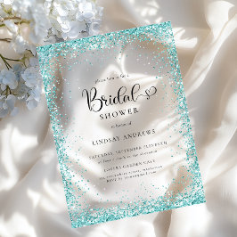 Moderne Zilveren Mint Glitter Bruiloft Feest Acryl Uitnodigingen