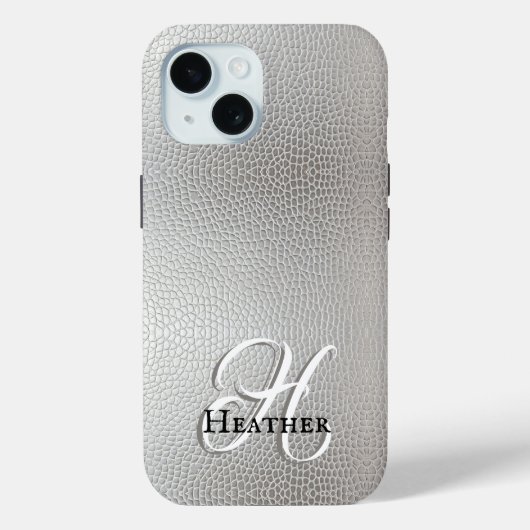 Moderne Zilveren Nep Leer Monogram Eerste Letter N Case-Mate iPhone Case (Achterkant)