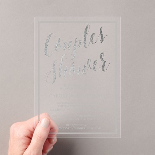 Moderne, zilveren oliefabrikaten die weduwen acryl uitnodigingen (Insitu (Draagbaar))